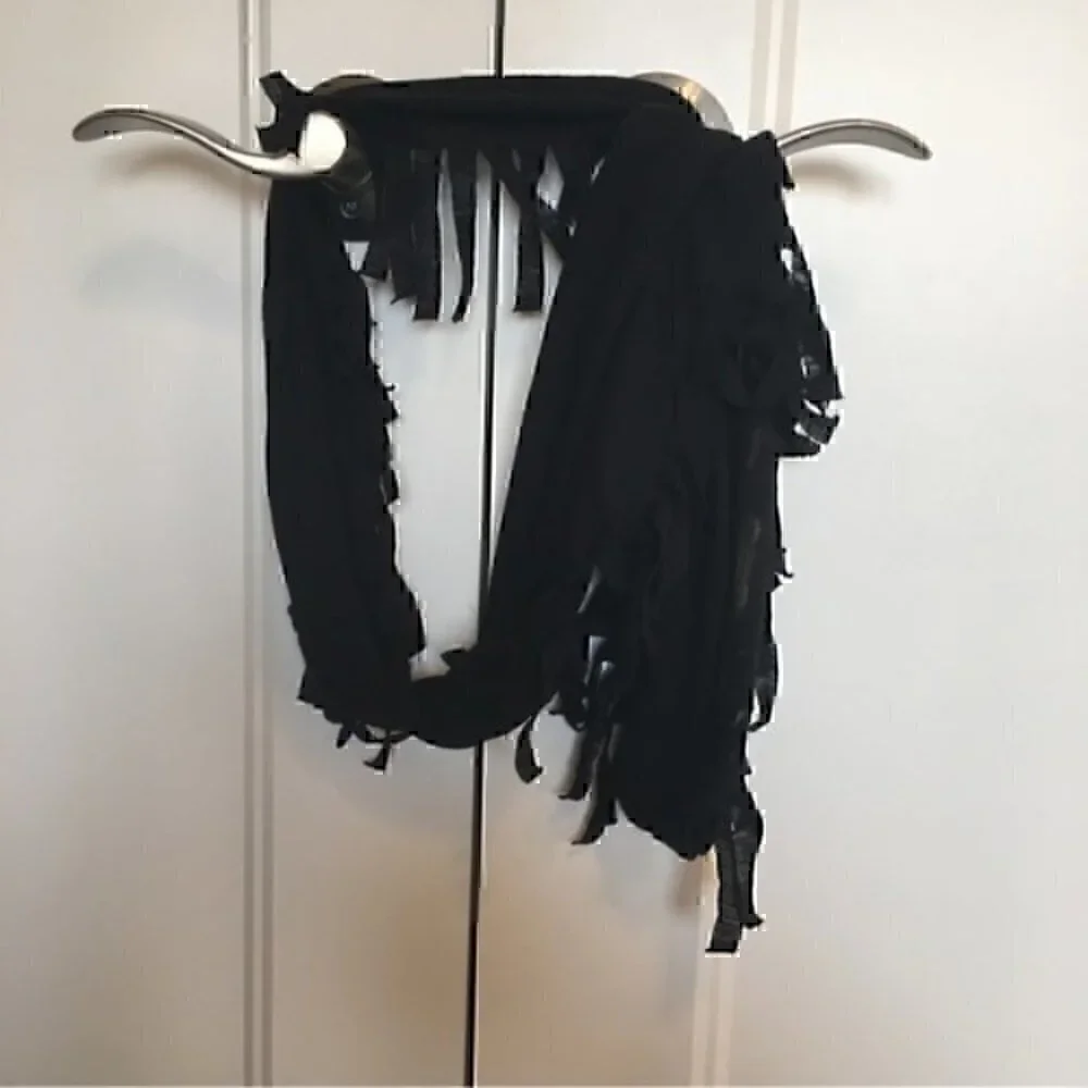 Girls size 10 Justice black fringe wrap around infinity scarf